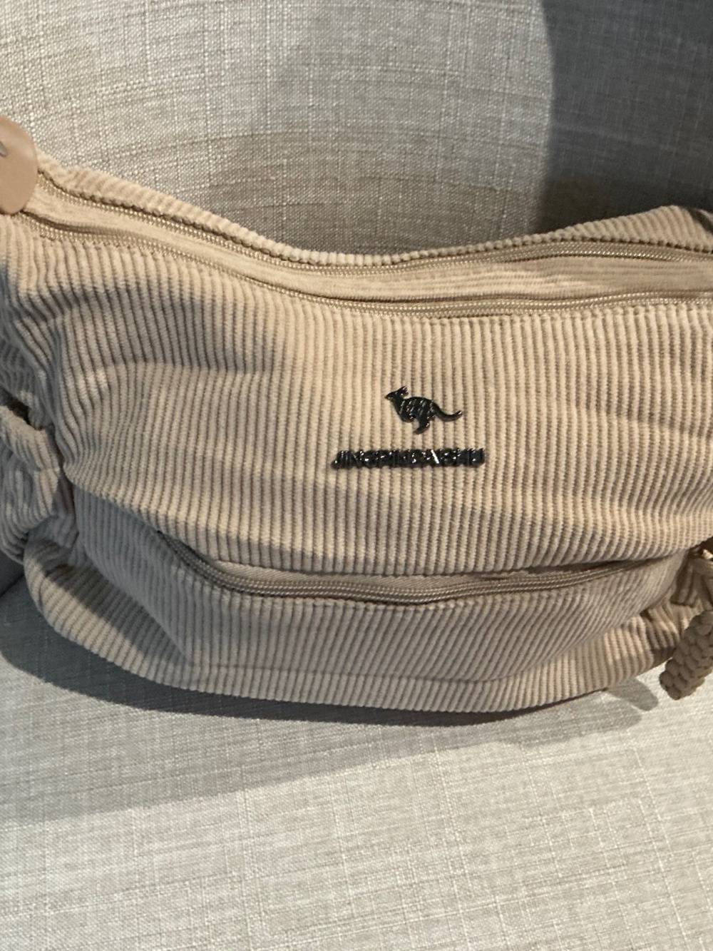 Tan corduroy shoulder bag